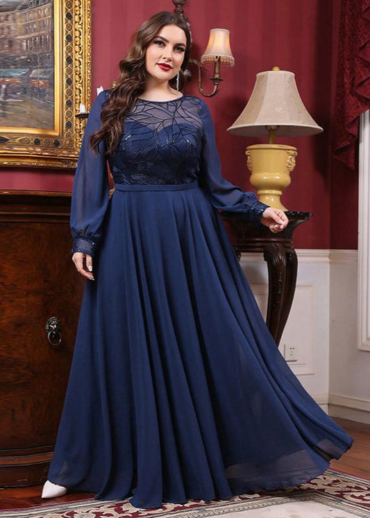 Royal Blue Regalia Long Sleeve Plus Size Gown