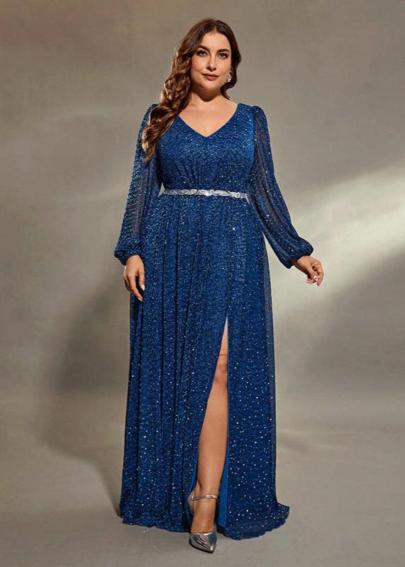 Starry Night Enchanting Blue Sequin Plus Size Gown