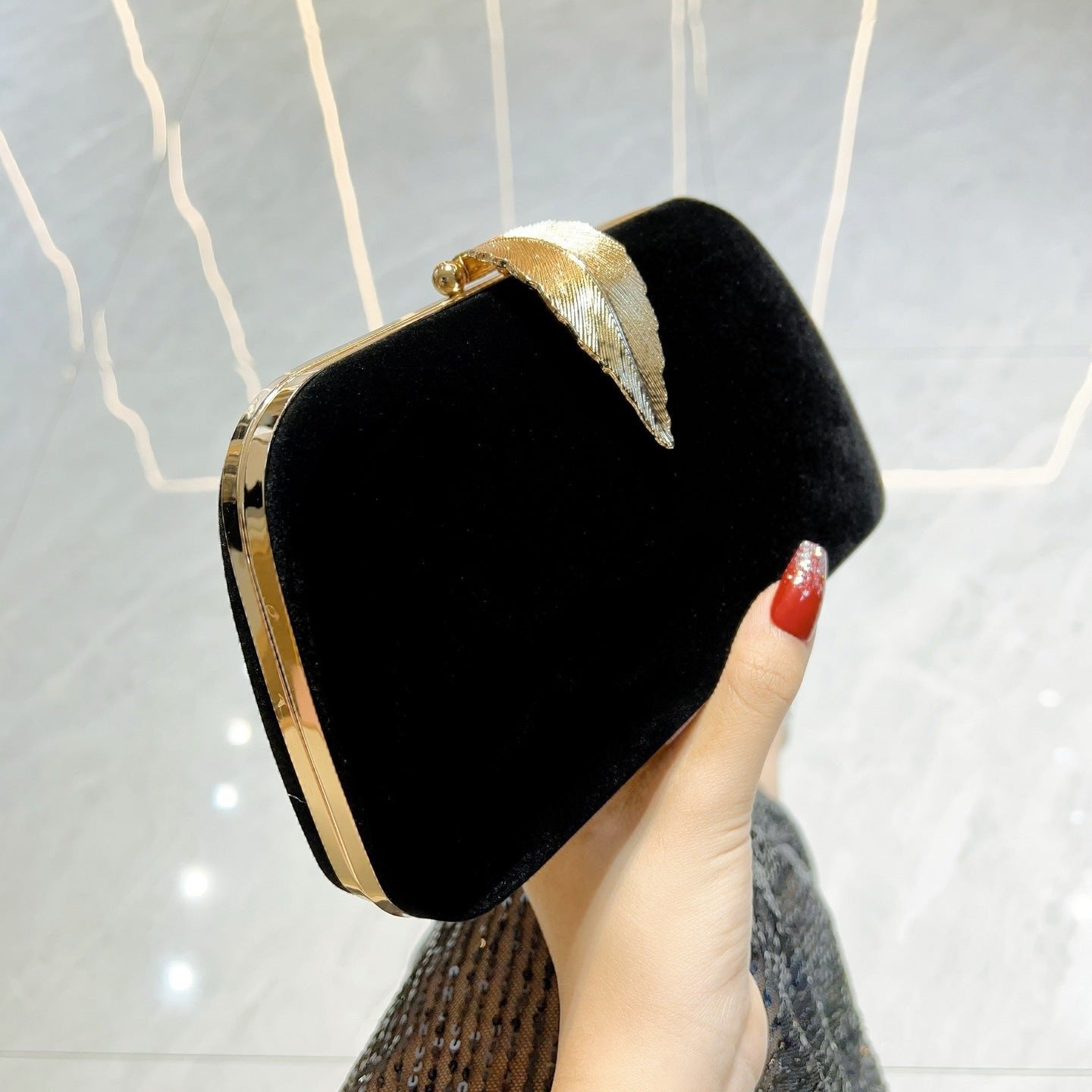 Elegant Velvet Touch The Golden Leaf Clutch