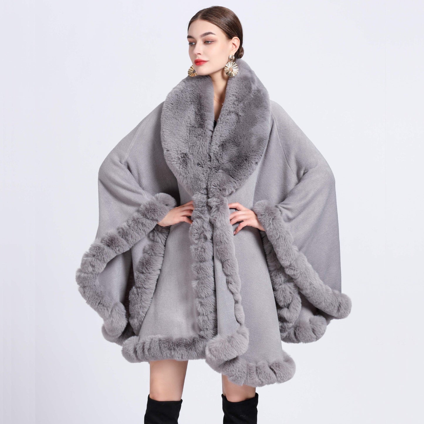 Winter Elegance Luxurious Faux Fur Trimmed Cape