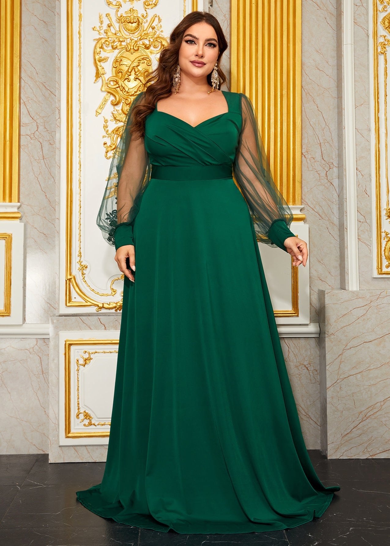 Enchantment Sheer Sleeve Plus Size Gown