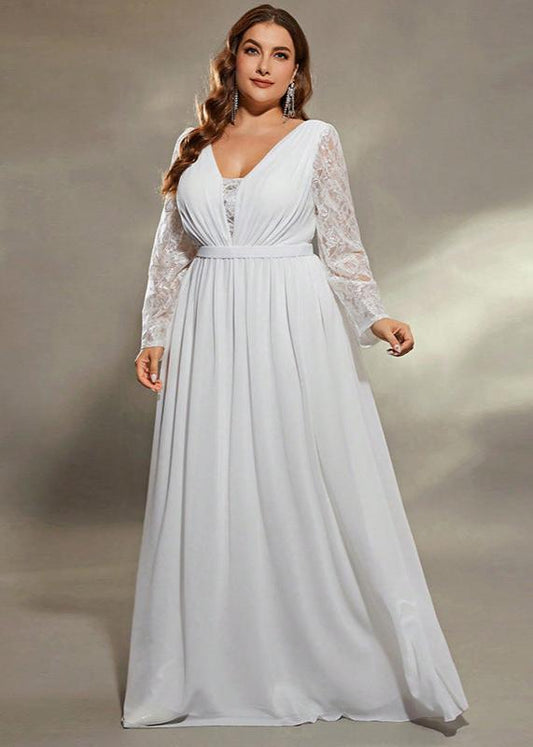 Celestial Dream Lace-Sleeve Plus Size Wedding Gown