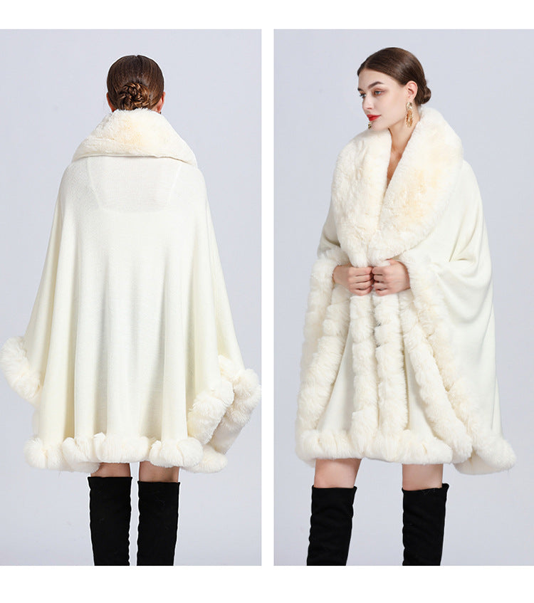 Winter Elegance Luxurious Faux Fur Trimmed Cape