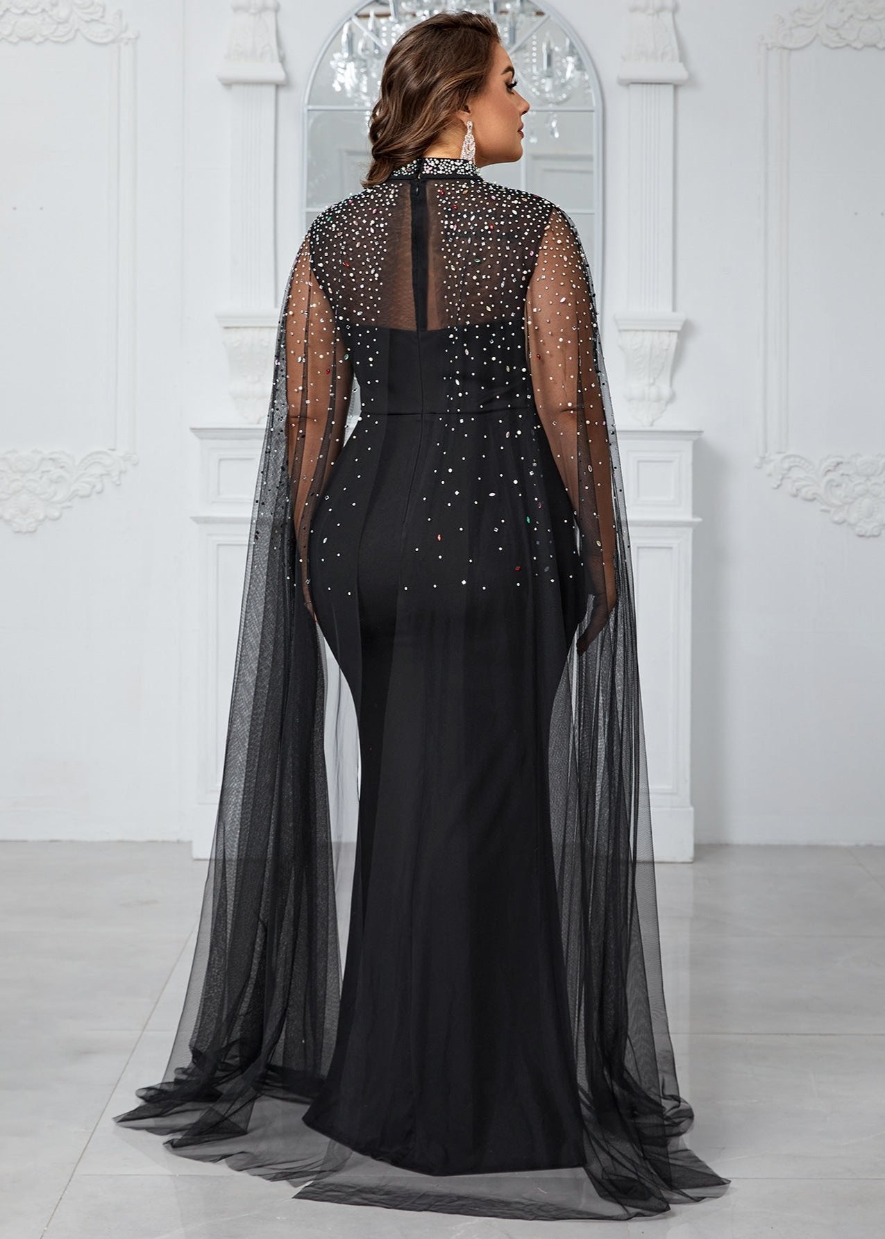 Plus Size With Beaded Rhinestone Embellishment  Gown