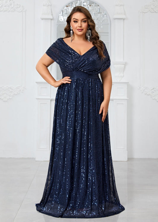 Midnight Sparkle Deep V Sequin Plus Size Gown